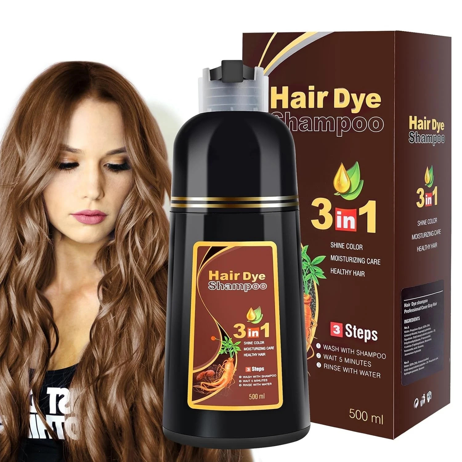 Hair Dye Shampoo 3 in 1 Hair Shampoo Instant Hair Dye Herbal