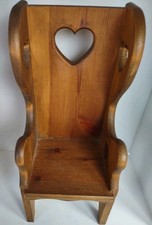 Vintage 1980s Handmade Solid Wood Doll Chair w/Country Heart Cut-Outs Farmhouse