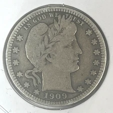 1909 BARBER QUARTER NICELY CIRCULATED VERY GOOD!!!  P175