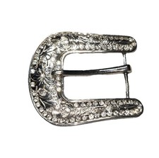 Silver Toned Western Bling Belt Buckle 1.5 Womens 2.25 X 3 Rhinestones