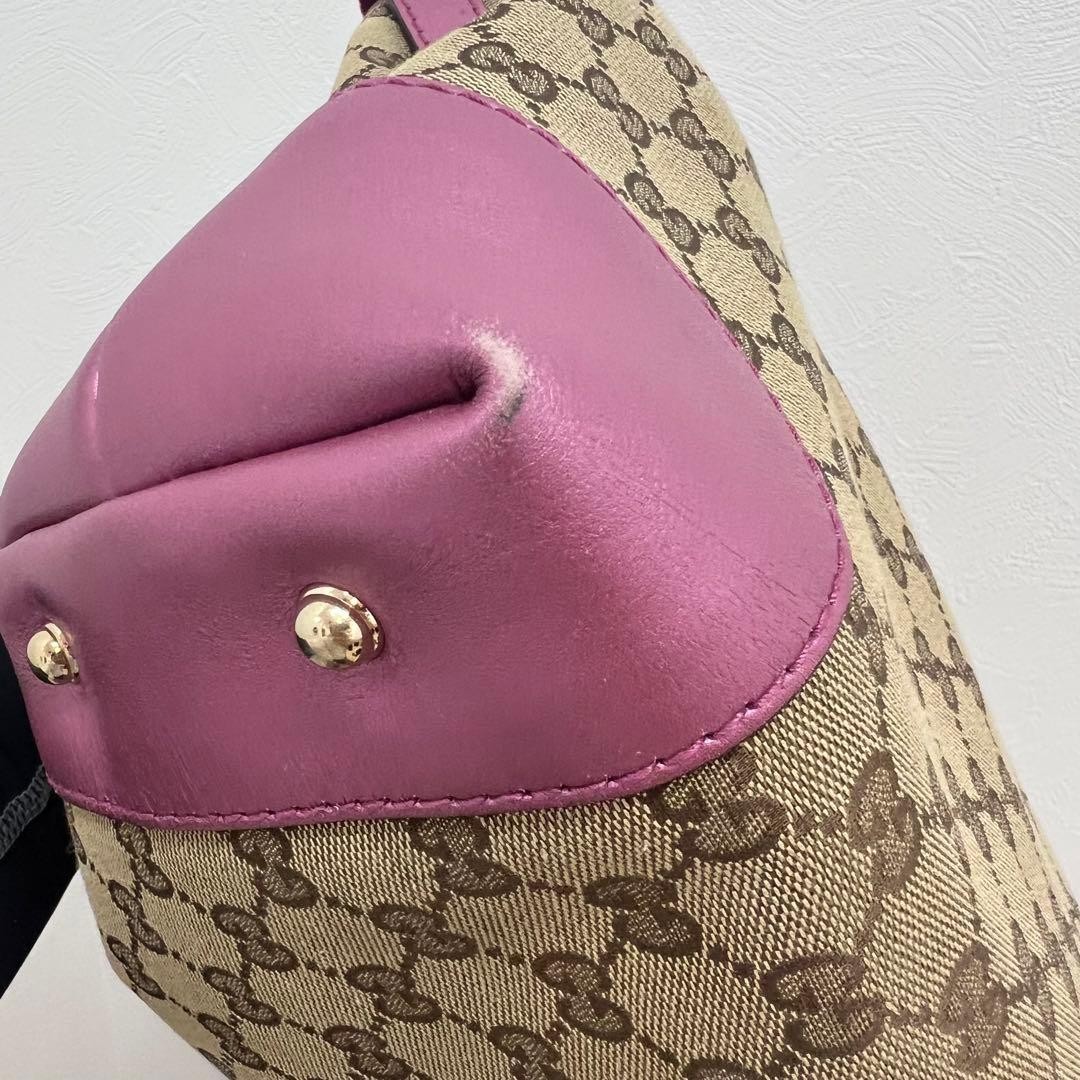 GUCCI Tote Bag Pink Canvas Leather Heart Charm Bamboo Gold Authentic Women's thumbnail 7