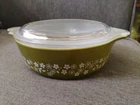 Vintage Pyrex 471 B Spring Blossom Crazy Daisy Avocado 1 pt Casserole Dish &Lid