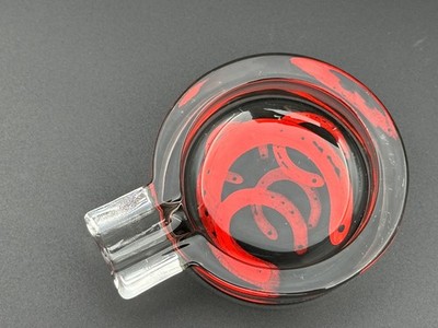 clear glass Ashtray with abstract red design one slot cigar or smoking accessory