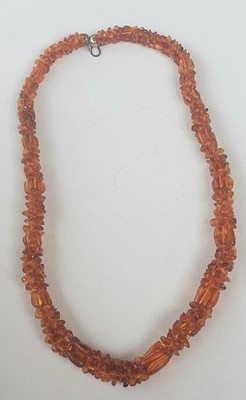 Mine Finds by Jay King Amber Bead Woven Necklace Sterling Silver Hook 26''