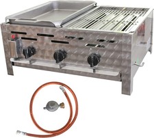 Gastrobräter Edelstahl Gasgrill 3 er mit 1 Stahlpfanne u.1 Grillrost Partygrill