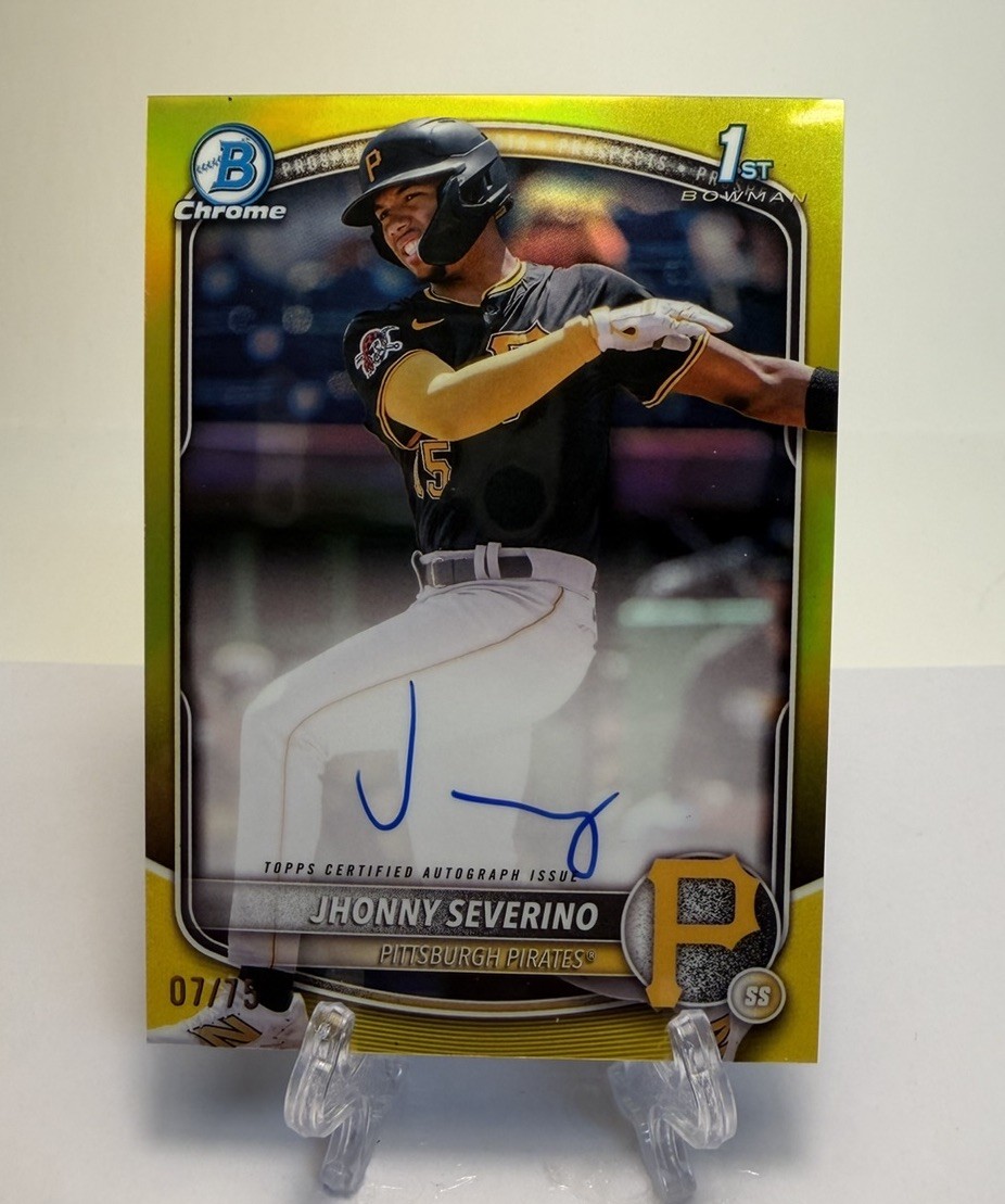 2025 Bowman Chrome Prospect Auto TRUE YELLOW Jhonny Severino 1st Bowman 7/75 RC