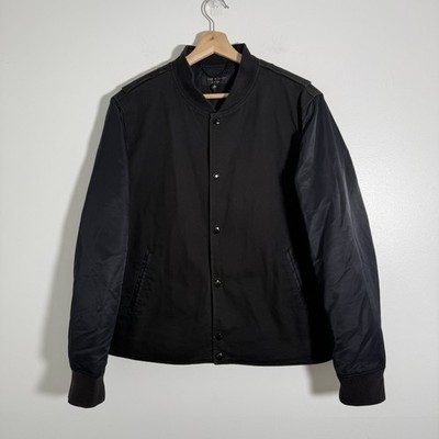 Rag & Bone Bomber Varsity Jacket Size Large Black USA Made Cotton Nylon Sleeve