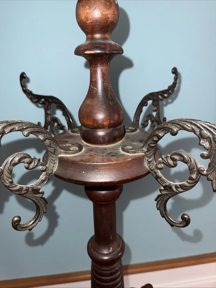Antiguo árbol de abrigo victoriano color caoba ornamentado hecho a mano para renovar 68" Foto 3 de 4