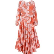 Free People First Kiss Floral Long Sleeve Maxi Dress M Orange White Boho Indie