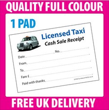 1 x Licensed Taxi Minicab Receipt Pad 50 Sheets FREE POSTAGE