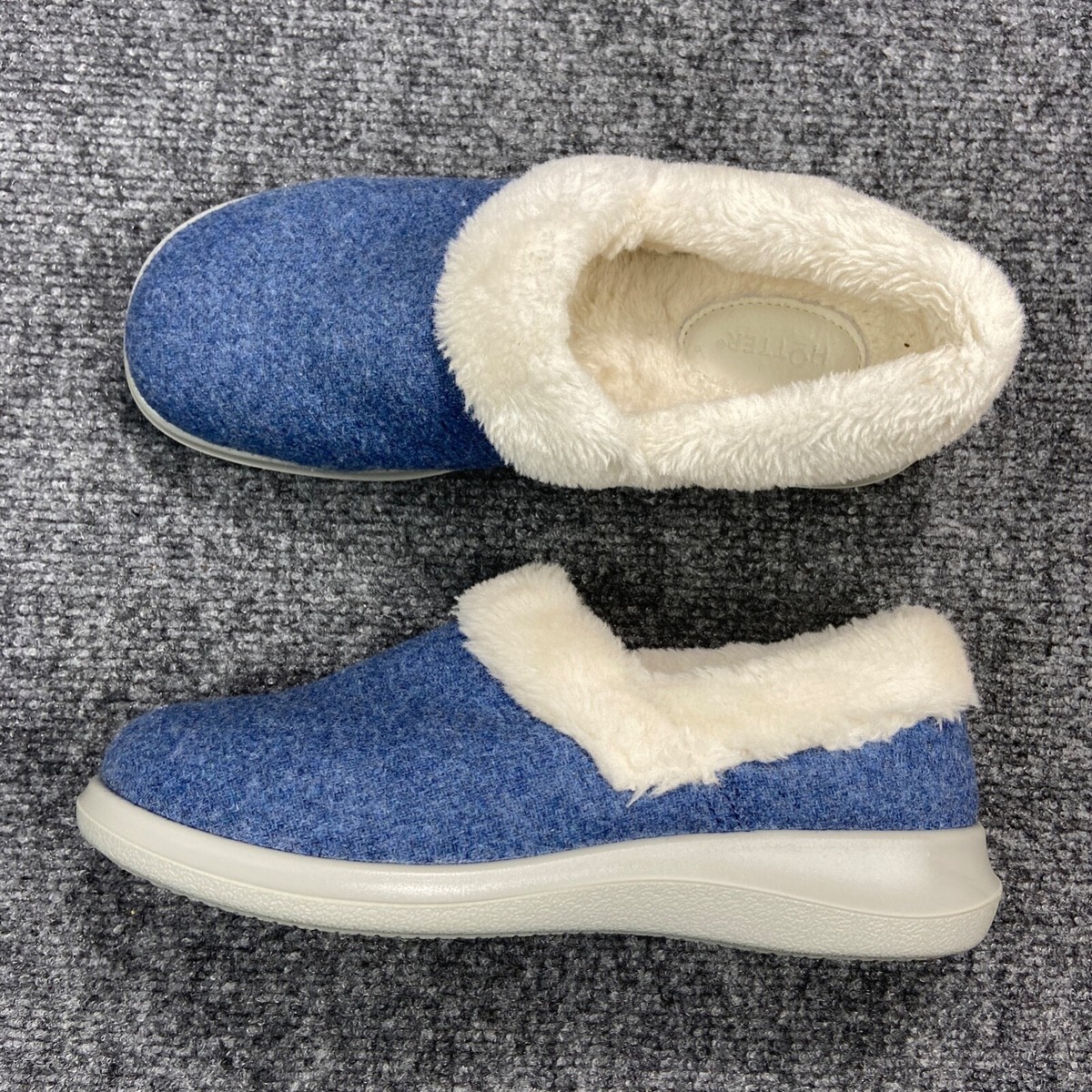 Hotter Shoes Womens Blue Felt Faux Sheepskin Lined Cushioned