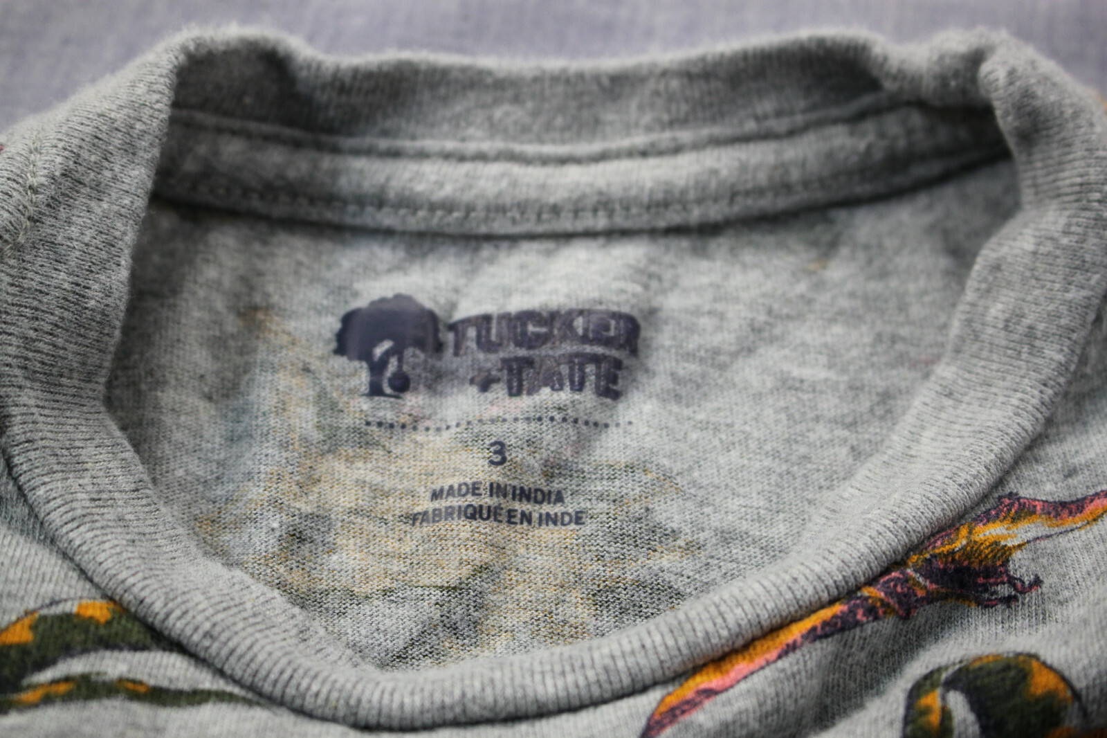 Tucker & Tate Boys Gray Dinosaurs T-Rex Print 100% Cotton LS Crewneck Shirt Sz 3