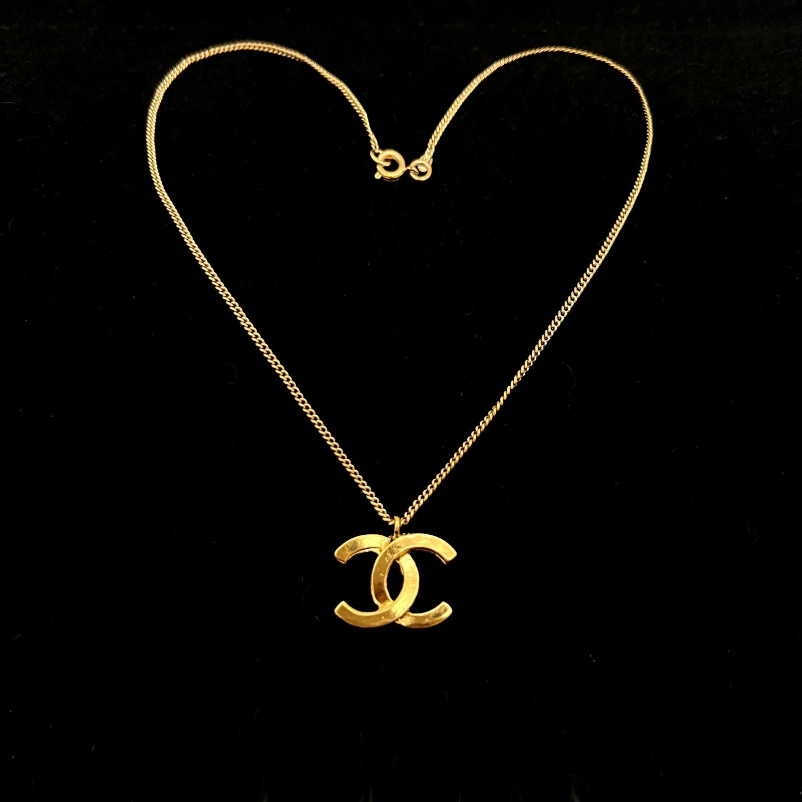 Auth CHANEL CC LOGO Pendant Chain Necklace G GP 04A Vintage