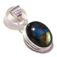 Fire Labradorite Cabochon Oval Gemstone Silver Overlay Handmade Pendant A5119