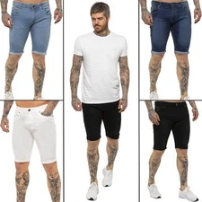 Kruze Mens Shorts Skinny Fit Stretch Denim Summer Half Pants Jean Shorts UK Size
