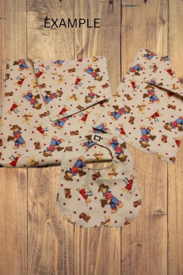 Handmade Blanket, Burp Rag/ Security Blanket, and Bib Space Robots Blue - Image 2 of 3