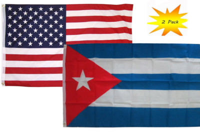3x5 3 x5  Wholesale Set (2 Pack) USA American & Cuba Cuban Country Flag Banner
