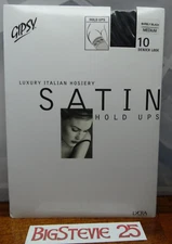 Gipsy Luxury Lace Top Satin Hold Ups 10 D  Barely Black  Size Medium   FREE P&P