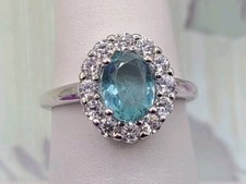 Sterling Silver 925 Blue Gemstone Clear Accents Ring sz 6.75
