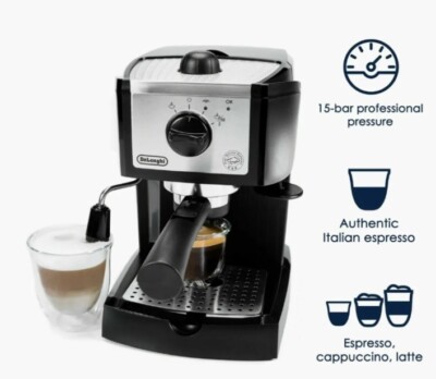 DeLonghi EC155 Espresso Machine Manual Espresso Maker Black Stainless Tested