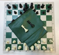 Weighted Black/White Chess Set 2lbs COMBO : GREEN Bag w/ Loop , GREEN Board