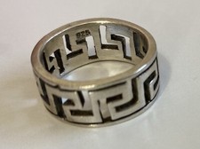Vintage 925 Solid Sterling Silver Greek Key Wide Band Unique Ring Men Or Women.
