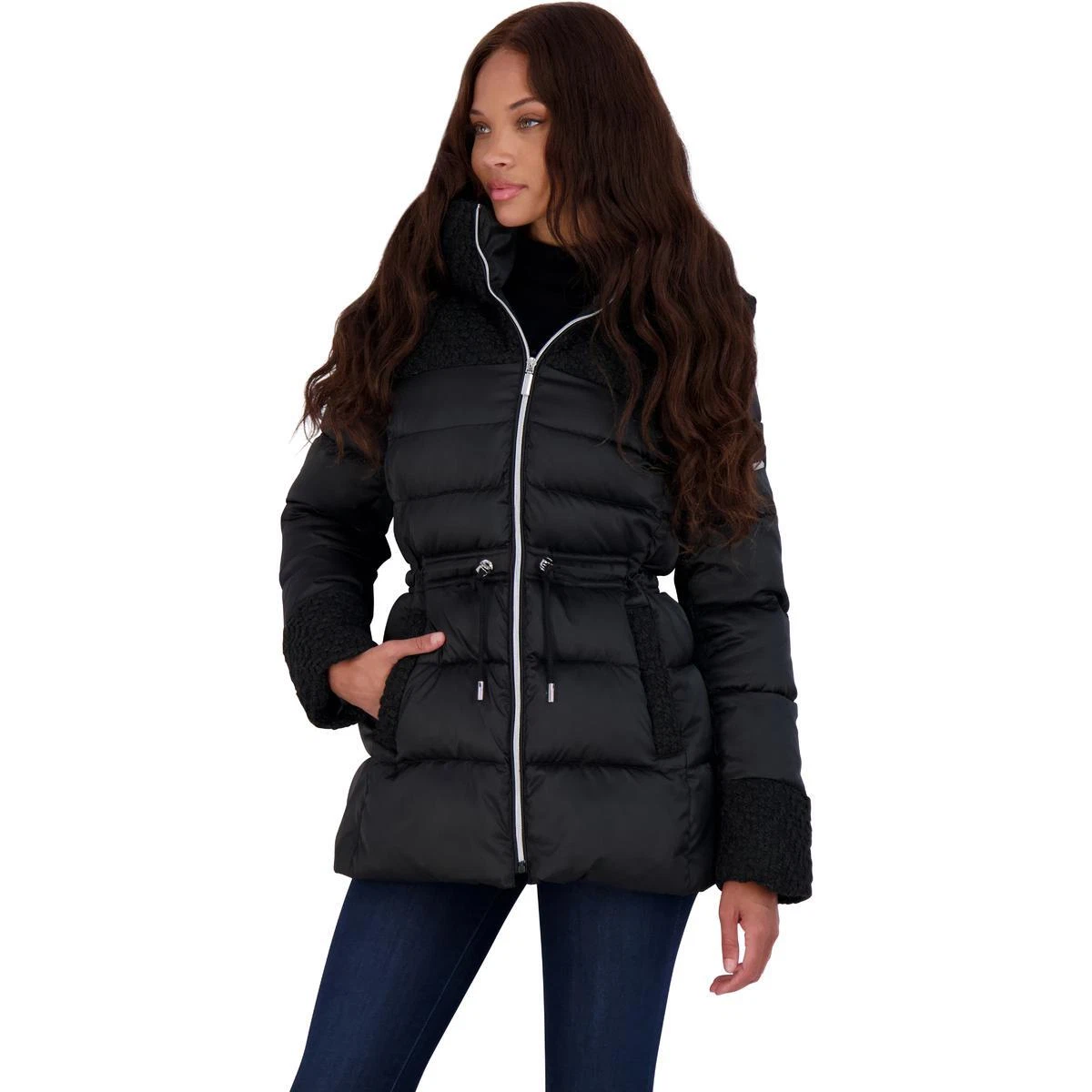 Cinched waist puffer coat sale