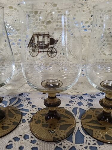 Western Barware Stagecoach Glasses Vintage Stemware Goblets Set of 4 - Picture 3 of 7