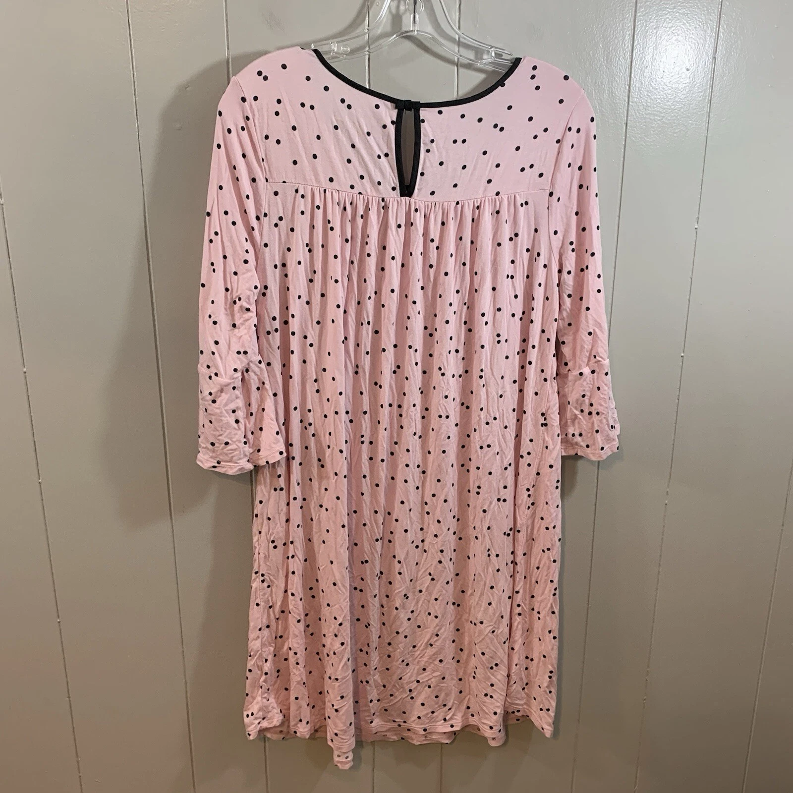 Abito maglietta Kate Spade rosa nero a pois manica a campana lunghezza ginocchio S