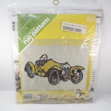 Vintage MCM Latch Hook Spinnerin Rug Pattern New Antique Car 20x27" Boys Kids