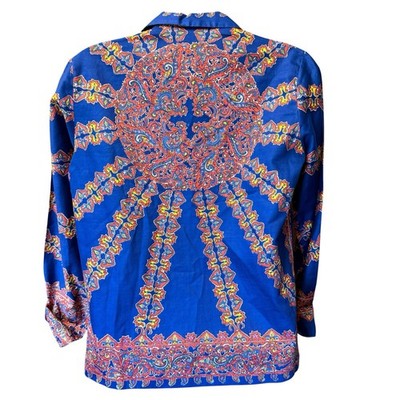 Vintage Smartfit Austria Paisley Blouse Top Sz 16 Mod Psychedelic Hippie Blue M