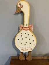 Vintage Farmhouse Welcome Carved Wood Goose Duck Wall Hanging 16" Grannycore