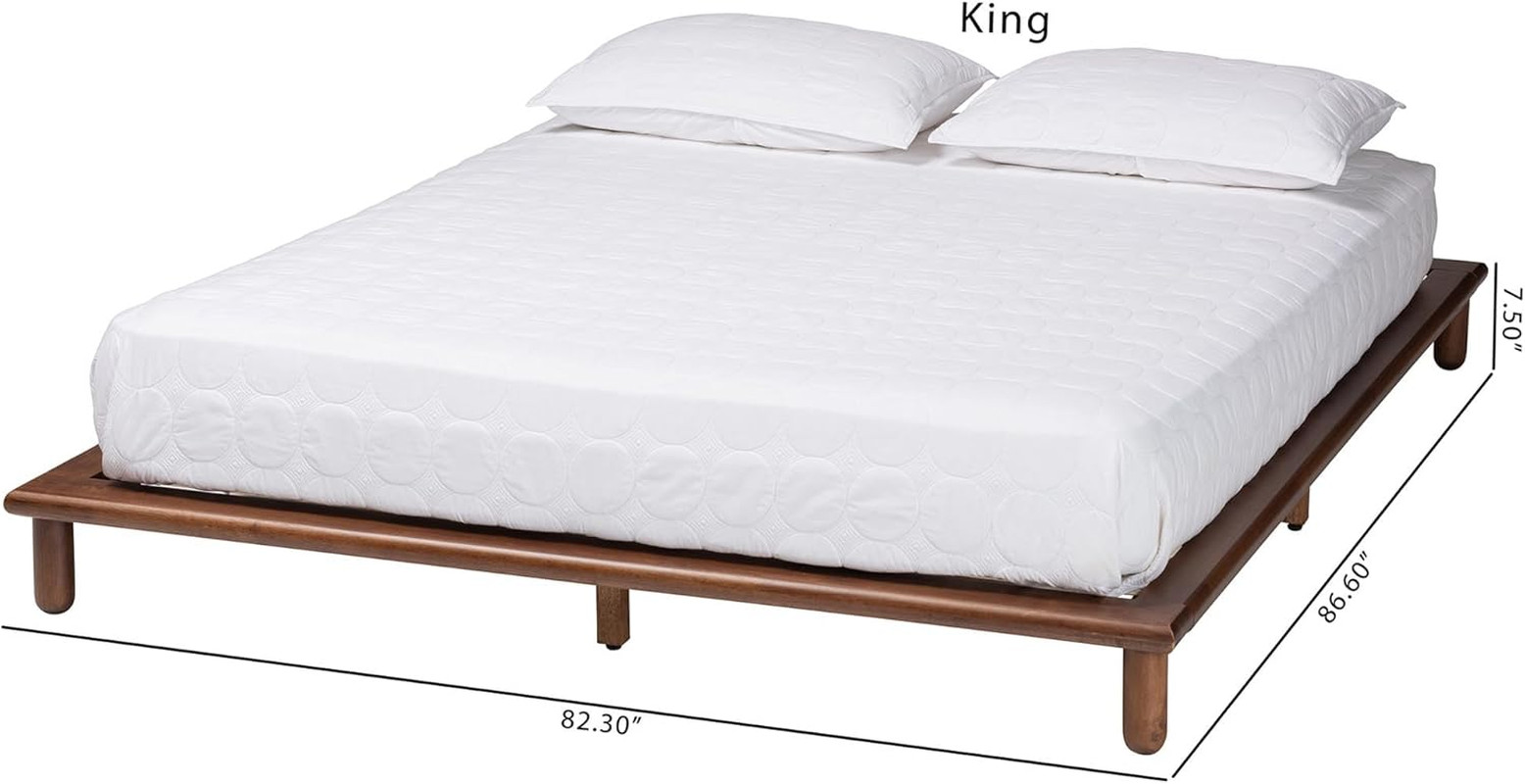 Mid-Century Modern Walnut Brown Queen Bed Frame by