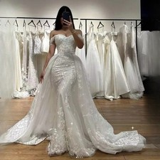 Off-Shoulder Lace Mermaid Wedding Dresses With Detachable Train Sweetheart Long