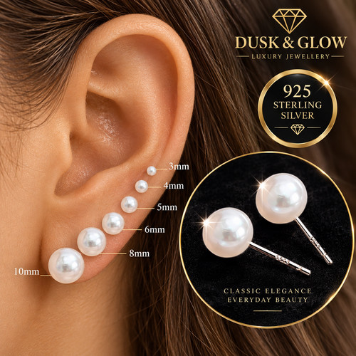 Faux Pearl Stud Earrings 925 Sterling Silver Needle Women Ladies Girl Gift UK