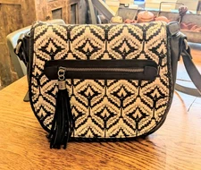 Dolce Vita Black And White Crossbody Shoulder Bag Tassel Textured Boho