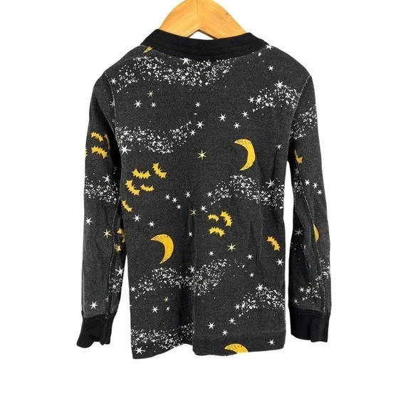 Hanna Andersson Organic Cotton Pajamas Size 4 Black Moon Stars Halloween Bats - Image 3 of 4