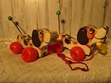 Fisher-Price Double Dog Pull Toy Red Wheels 1965 Ages 1-4 Years