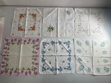 Vintage Lot of 6 Random Assortment Floral Embroidered Handkerchiefs