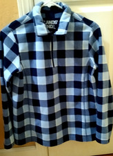 Lands End Women's Blue Checked Fleece Pullover Sz. XS/P Great Preowned Condition