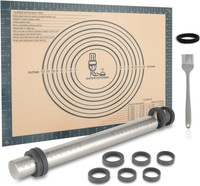Edelstahl Nudelholz Teigroller Mit Verstellbaren Ringen & Silikon Backmatte
