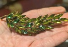 Vintage Fabulous Long olive green prong set stone brooch — photo 3