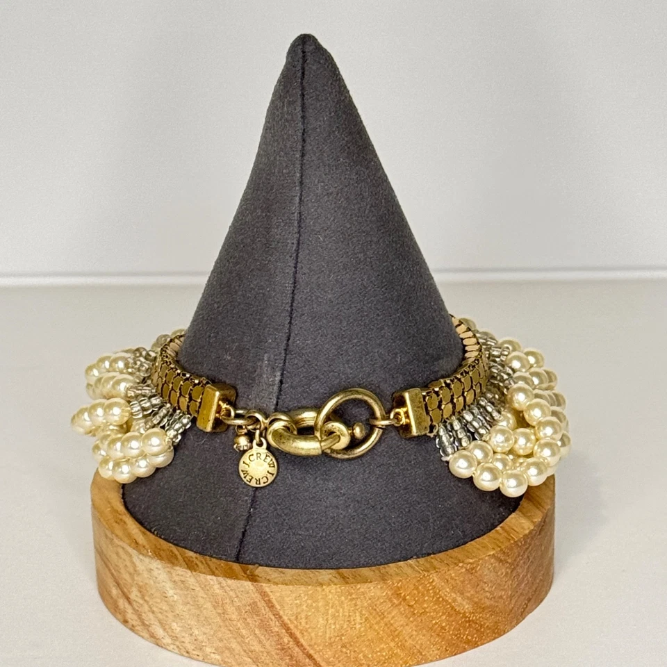 Pulsera J Crew imitación perlas cuentas malla tono dorado Foto 4 de 4