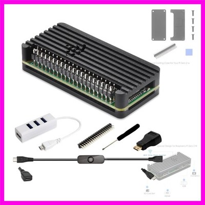 Pi Zero Aluminum Case Kit with Pin Header, OTG Hub, HDMI Adapter, On/Off Swit...