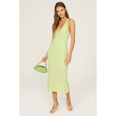 AMANDA UPRICHARD Green Cotton Crochet Beachy Lainey Midi Dress Size Medium