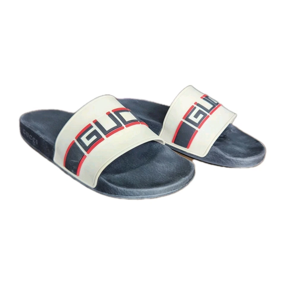 Gucci Logo Stripe Rubber Pool Slides Sandals Shoes Pre-owned Men's Size 9 No Box - Image 4 of 4