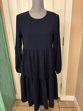 SHEIN, WOMENS,  NAVY BLUE, LONG SLEEVE, TIERED  SHIFT  TYPE DRESS, S-M