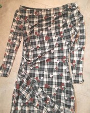 New Cider Dress Womens Size XL Plaid Floral Long Goth Boat Neck New With Tags