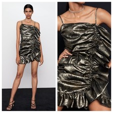 Zara Gold Metallic Ruffle Mini Dress M