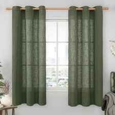 LAMIT Olive Green Linen Curtains 63" Length 2 Panels Light Filtering Bedroom